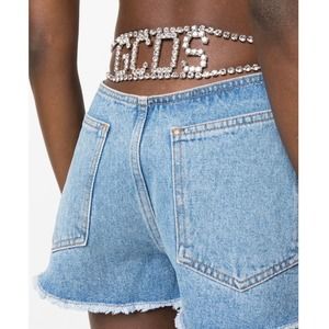 GCDS Bling High-Waisted Light Denim Shorts - 26W - NWT